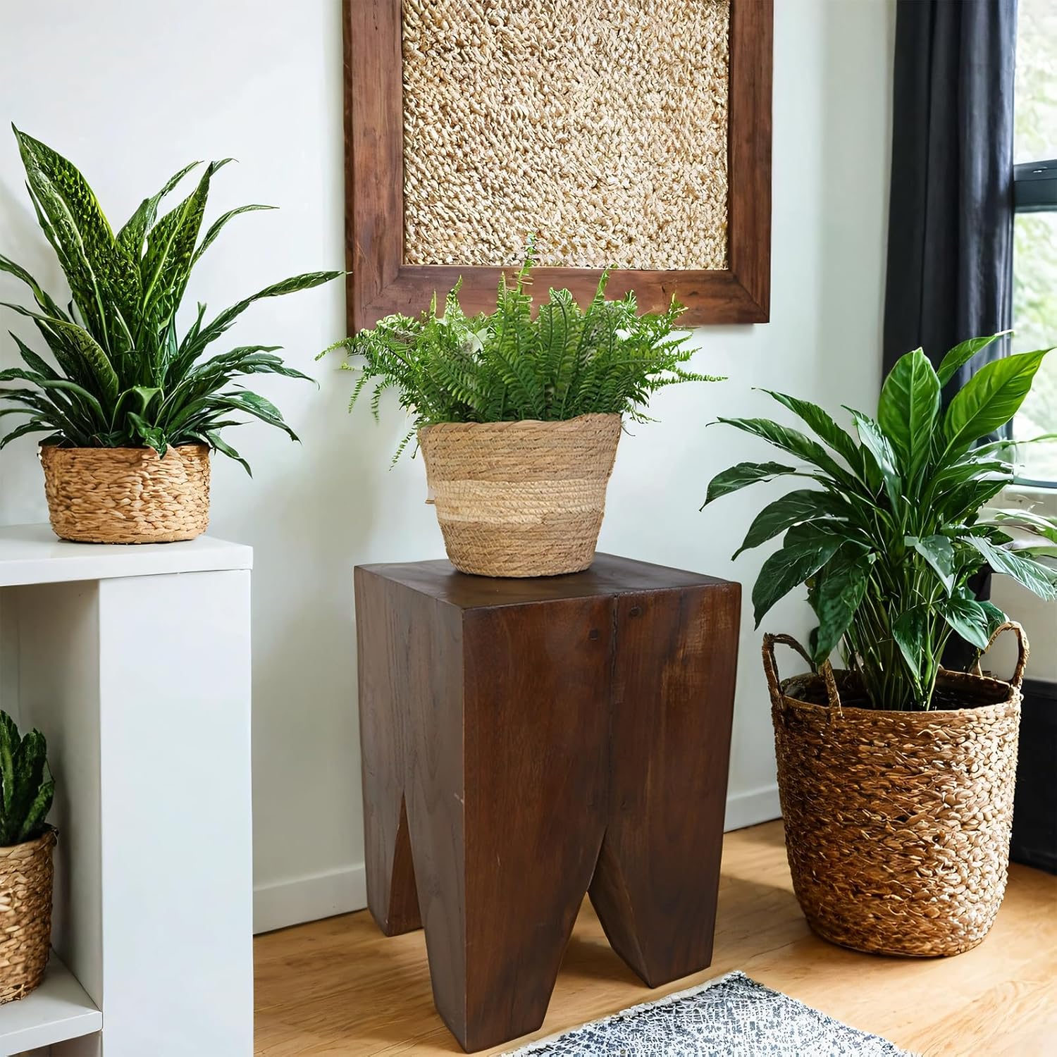 TORMAYS HOME Wooden Side Table Tree Stump End Table Natural Wood Stool Plant Stand Handcrafted Small Nightstand Rustic Accent Table for Sofa Bedside Balcony (Brown)