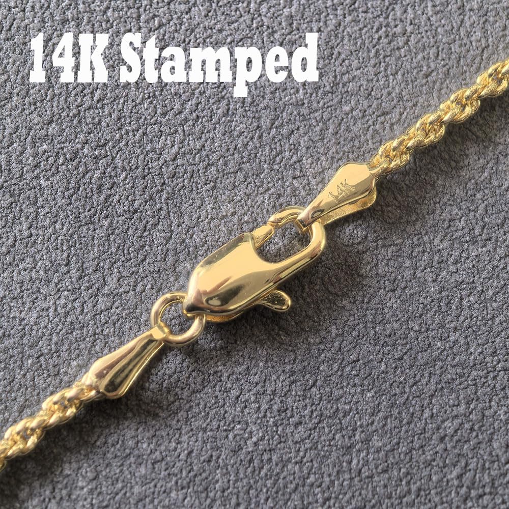 rapmoven 14k ægte guldbelagt solid reb diamant skåret kæde halskæde med hummerlås, smykkegave til kvinder eller mænd, 2,5 mm, 22 tommer
