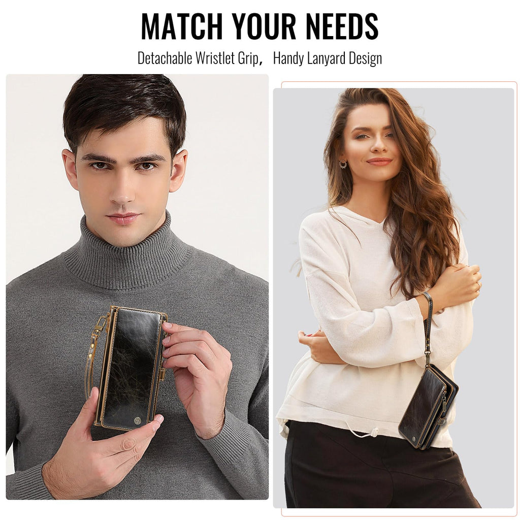 Defencase Compatible with iPhone 13 Pro Max Case Wallet with RFID Blocking Card Holder for Women Men, PU Leather Magnetic Snap Flip Zipper Strap Wallet Phone Case Fit for iPhone 13 Pro Max 6.7, Coffee