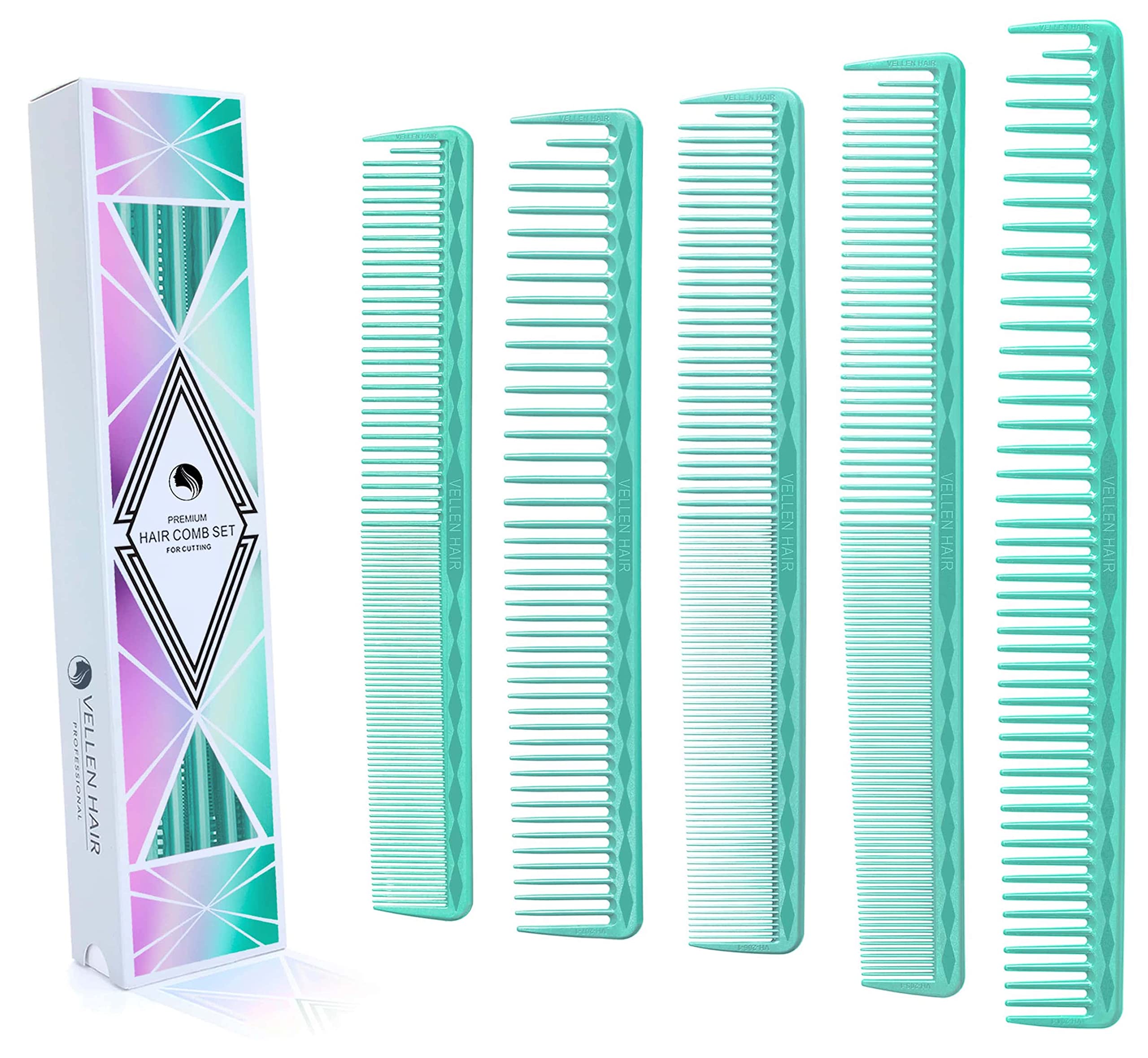 Vellen Hair Ultimate Cutting Comb for Men Women, Unbreakable PEI Material 430°F Heat Resistant Barber combs for Hairdressers , Combs fine teeth and extra wide tooth combs for Hair Stylist , 5-pack