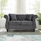 59" Chesterfield Loveseat Velvet Sofa for Living Room,2-Seater Sofa Tufted Couch with Two Pillows,Rolled Arms and Nailhead for Living Room, Bedroom, Office Grey