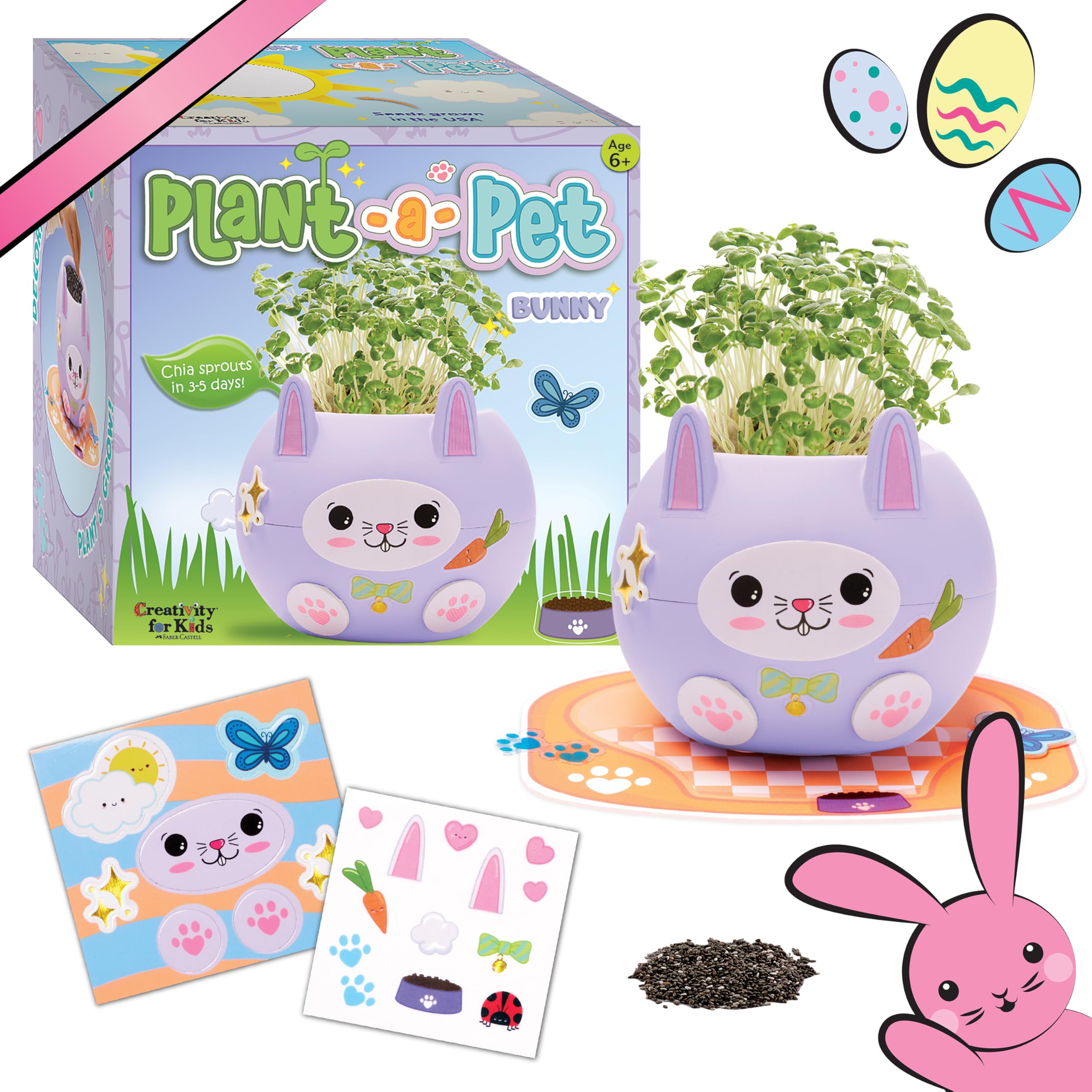 Creativity for Kids Plant-A-Pet: Kitty - Arts and Crafts for Kids, Mini Gifts for Girls and Easter Basket Stuffers for Kids, Chia Seed Plant Pet (Ages 6+)