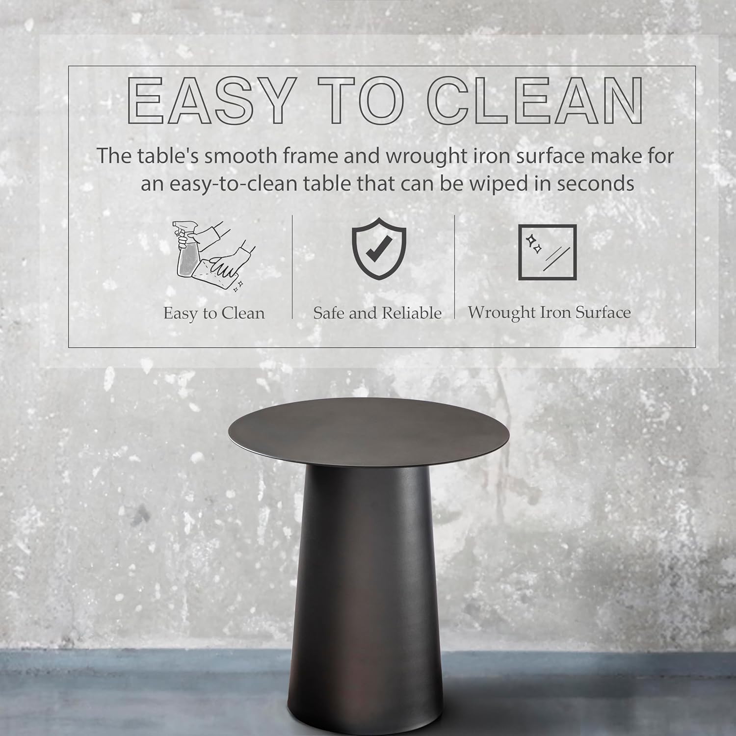 ALOADECOR W17.7 Modern and Contemporary Matte Black Single Round Coffee Table Sturdy Iron Base Elegant Design for Living Room Bedroom and Office Decor