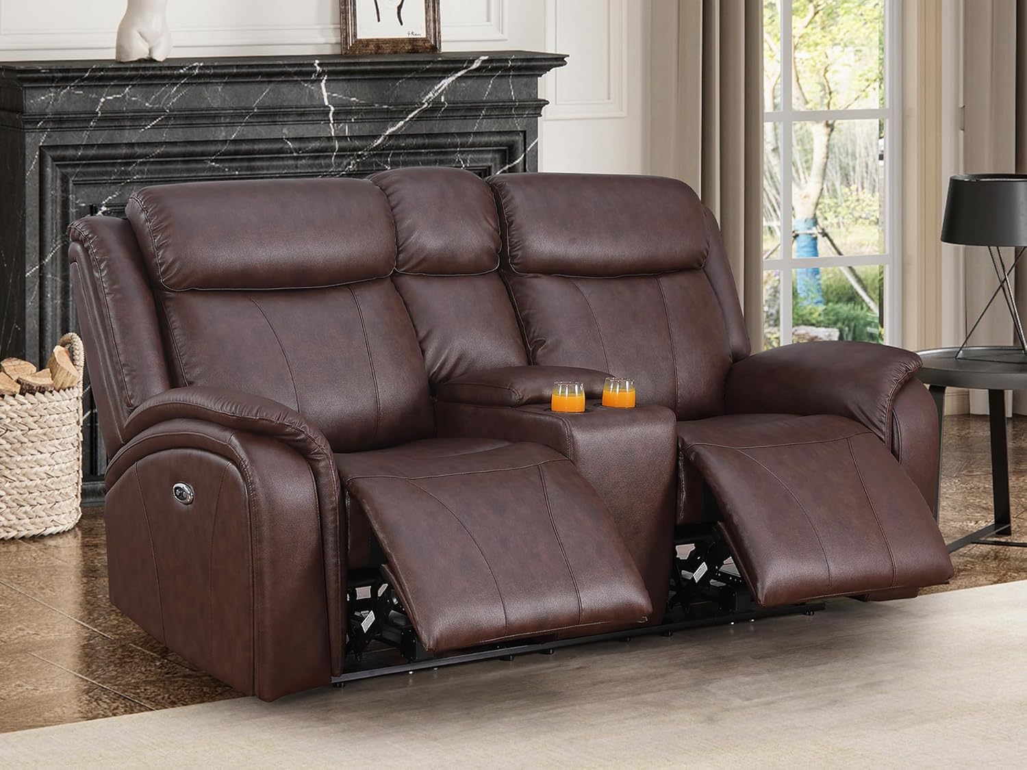 Power Recliner Sofa Set, 3 Piece Reclining Couch for Living Room, Brown Leather Home Theater Seating Recliner Couch Set with Storage and Cup Holders