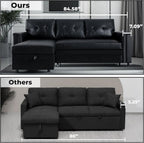 Naomi Home L-Shaped Sectional Sleeper Sofa with USB Ports - Convertible Pull-Out Bed, Ample Storage, Timeless Design, Durable Construction, Black/Air Leather