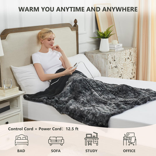 Homemate Heated Blanket Electric Throw - 50x60 Heating Blanket Throw 5 Gears Auto-Off 10 Heat Levels Heat Blanket Over-Heat Protection Luxury Faux Fur Sherpa Heater Blanket Electric ETL Certification