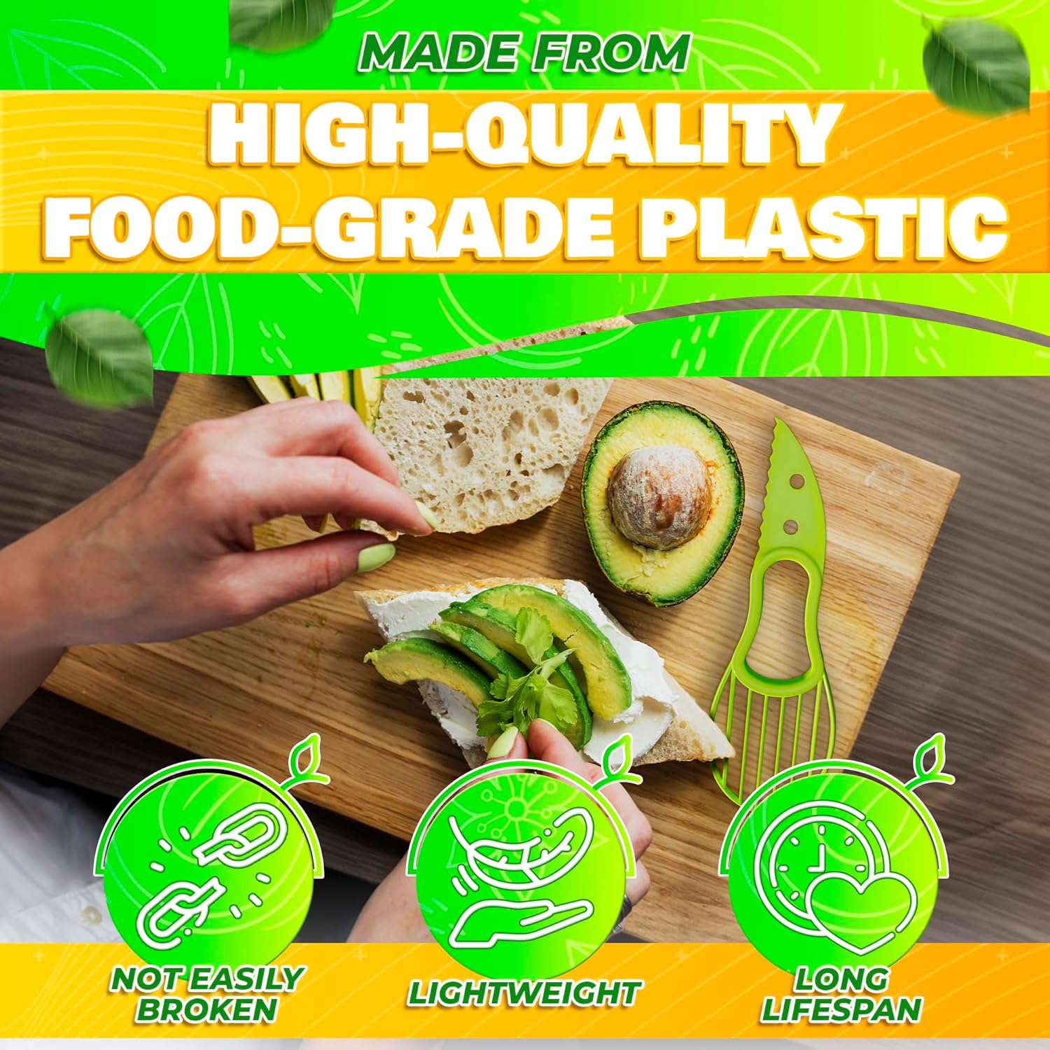 Avocado Slicer Tool 3 in 1 – Food-Grade Plastic Cutter, Peeler & Pit Remover for Easy Slicing, Scooping & Quick Food Prep – Easy to Use Avocado Peeler Tool | Durable Ergonomic Design Kitchen Gadget