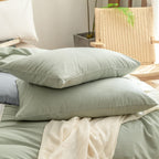 Parure de lit BESTOUCH 100 % coton lavé, toucher lin, super douce, confortable, chic, légère, 3 pièces, parure de lit pour la maison, bleu bleuet, Queen 