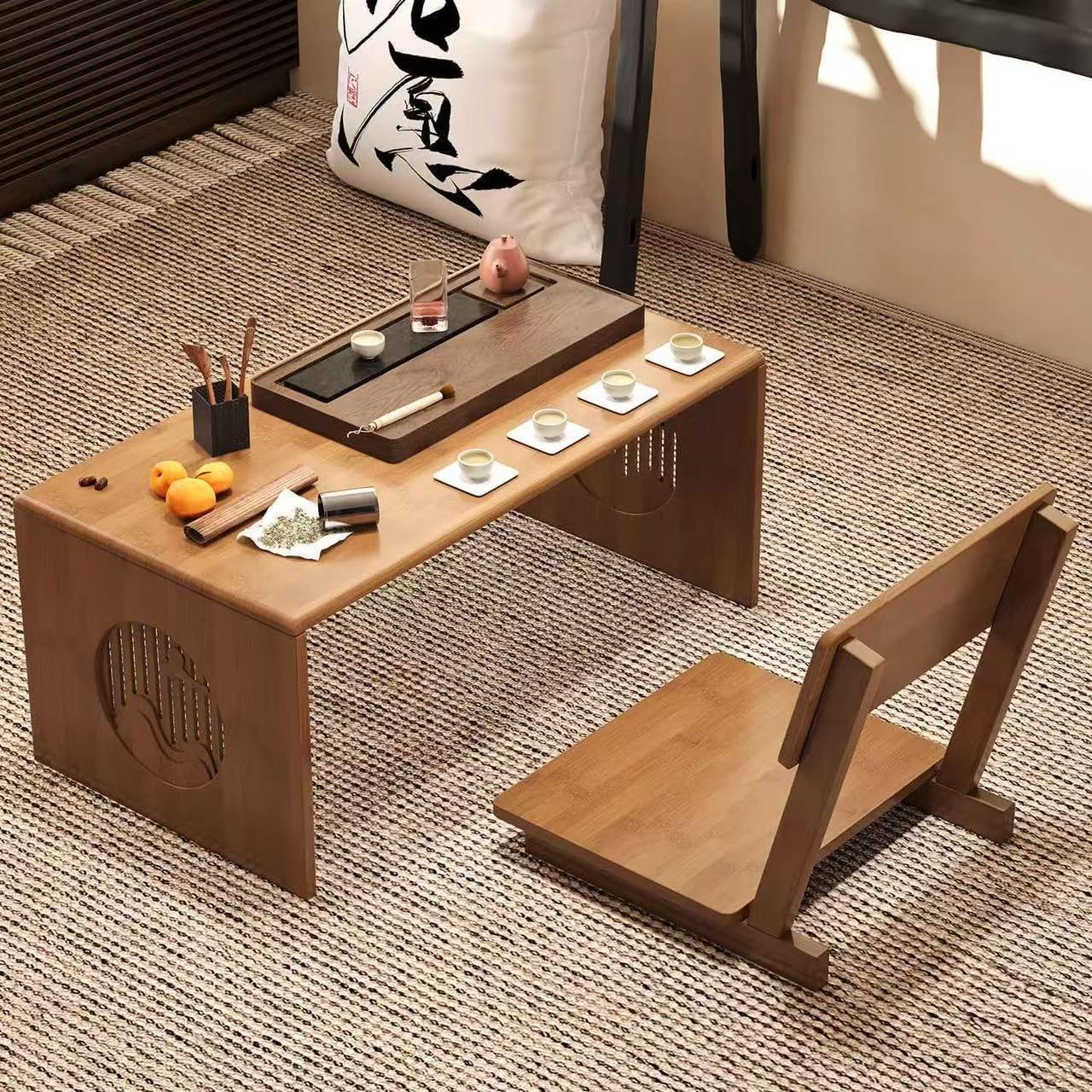 Japanese Folding Coffee Table Foldable Floor Table Bamboo Low Table Tables No Assembly Unique Portable for Sitting on The Floor Tea Room Tatami Dining 31.5 Inch