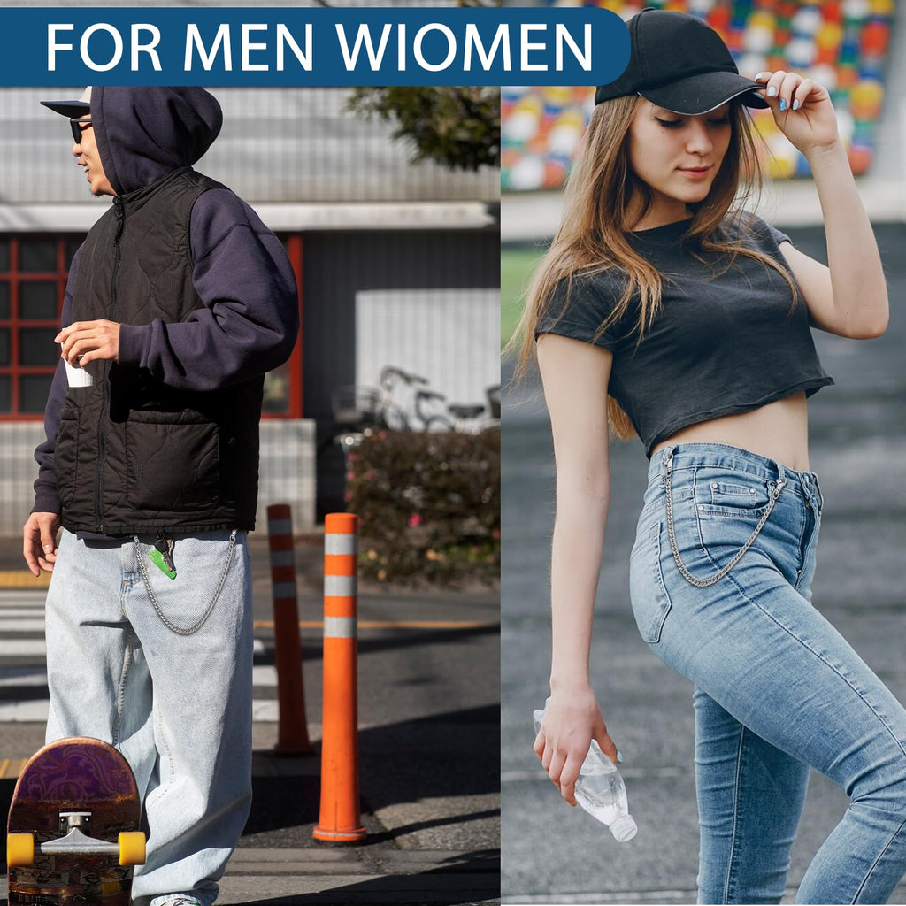 Chaîne de portefeuille Tucnoeu argentée chaîne de clés en métal robuste chaîne de pantalon chaîne de poche hip-hop punk accessoires gothiques pour femmes et hommes