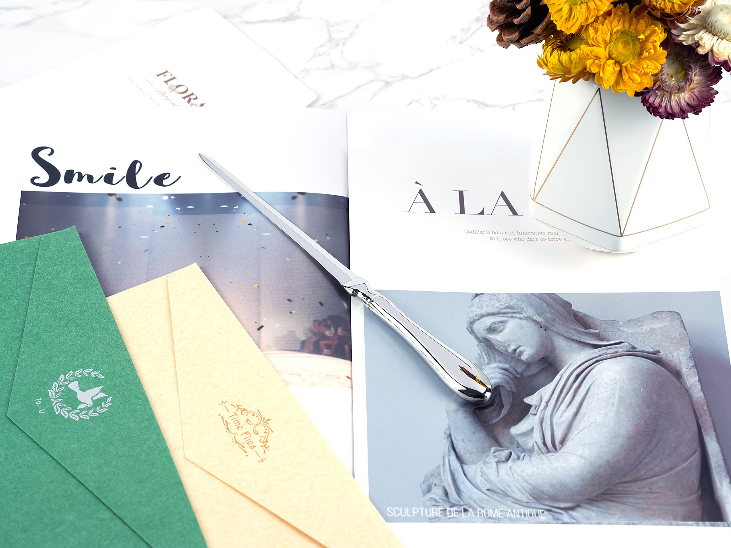 MUSROD Silvery Letter Opener, Envelope Opener Knife Metal Letter Opening Knife, Paul Revere Paper Cutting Knife, 9 inches (1 Pack)