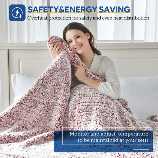 SEALY Electric Blanket Heated Throw 50"x60" Soft Double Sherpa Super Cozy with 6 Fast Heating Levels & 2-10 Hours Auto-Off, Over-Heat Protection, Machine Washable, Charcoal