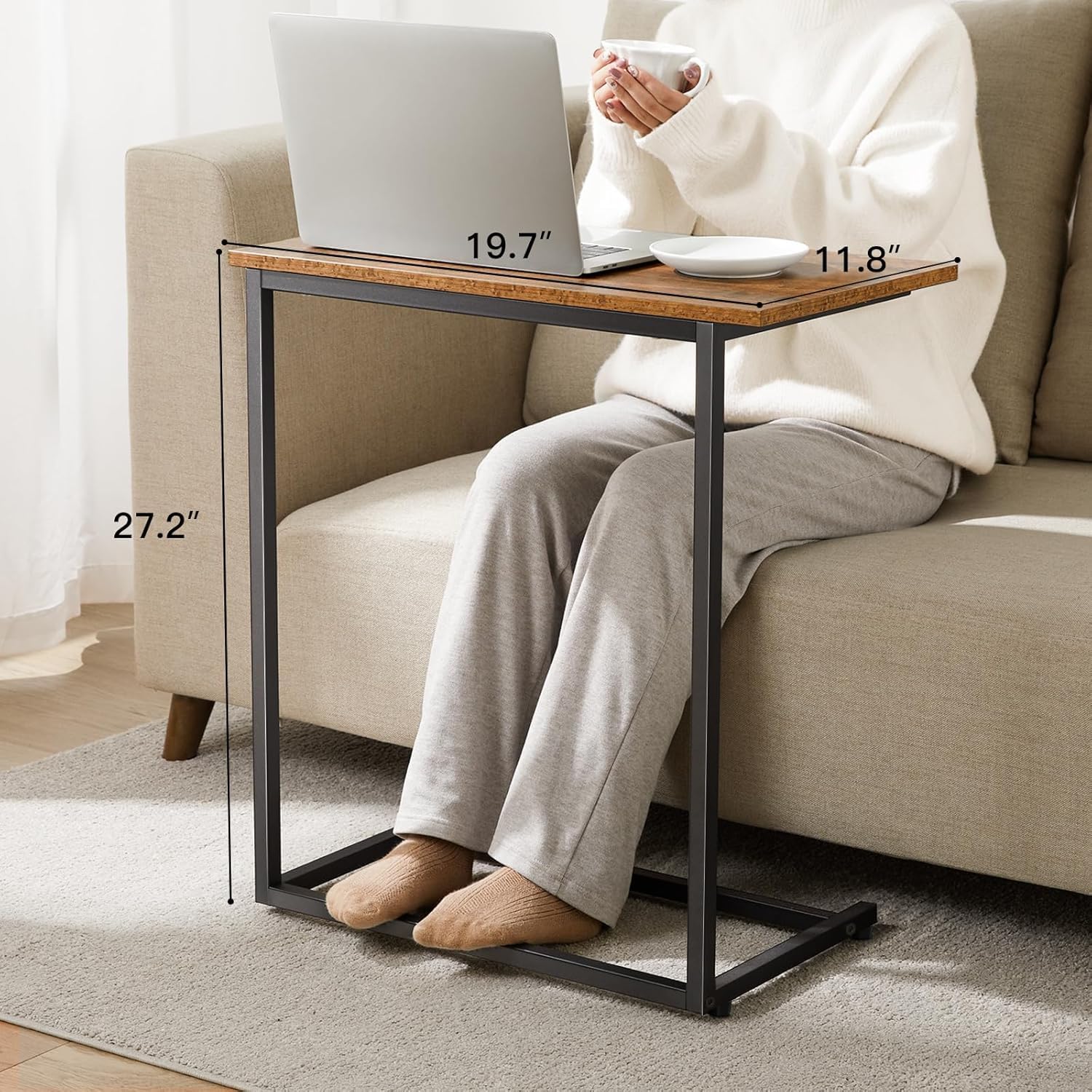 Pipishell C Shaped End Table 27 inches High, Side Table for Couch Slide Under, C Table Sofa Side End Table for Living Room