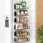 6 Pack Magnetic Spice Storage Rack Organizer for Refrigerator and Oven, Black Fridge Organizers and Storage