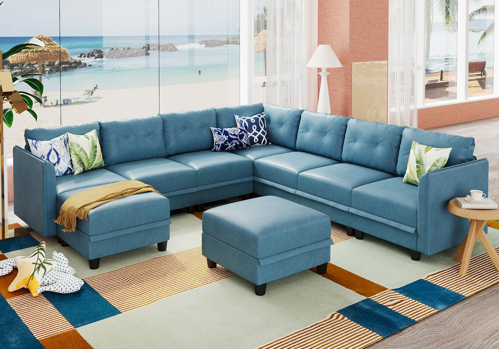 LLappuil Modular Sectional Sofa, Oversized U Shaped Sofa with Storage, Sectional Couch for Living Room, Faux Leather Fabric Waterproof Sofa, 7 Seats with Ottoman, Dark Grey