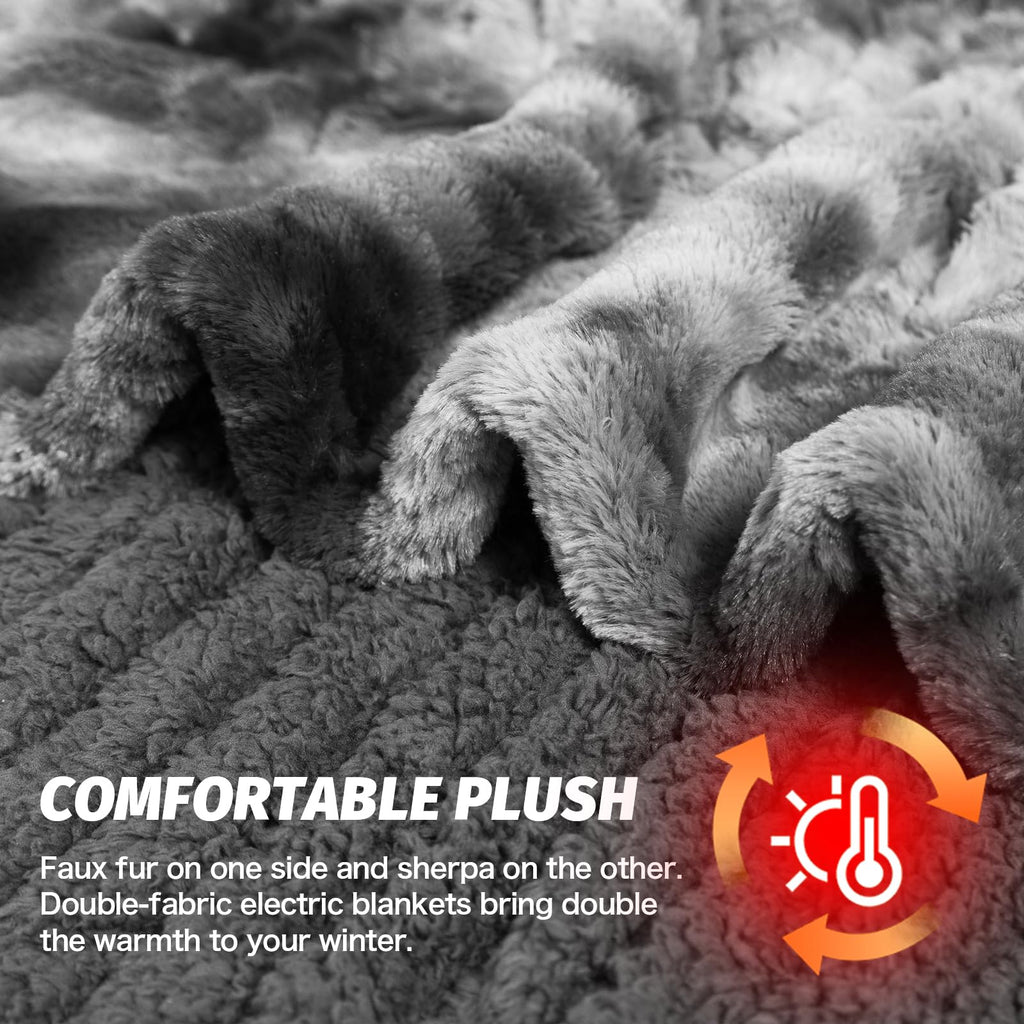 Manta Elétrica Aquecida OCTROT - Manta de Aquecimento em Sherpa de Lã para Sofá, Manta de Aquecimento de Pelo Sintético para Colo com Temporizador de 5 Posições e 10 Níveis de Aquecimento, Certificação ETL&FCC, para Adultos
