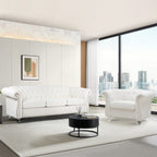 QHITTY 3 Piece Living Room Set, Sectional Chesterfield Sofa Chair Contemporary Upholstered Leather Loveseat Couch Sets for Living Room, Bedroom, Office