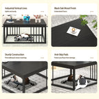 FOLUBAN Black Coffee Table, Modern Square Center Table for Living Room, Industrial Rustic Wood and Metal Cocktail Tea Table, 31.5 Inch