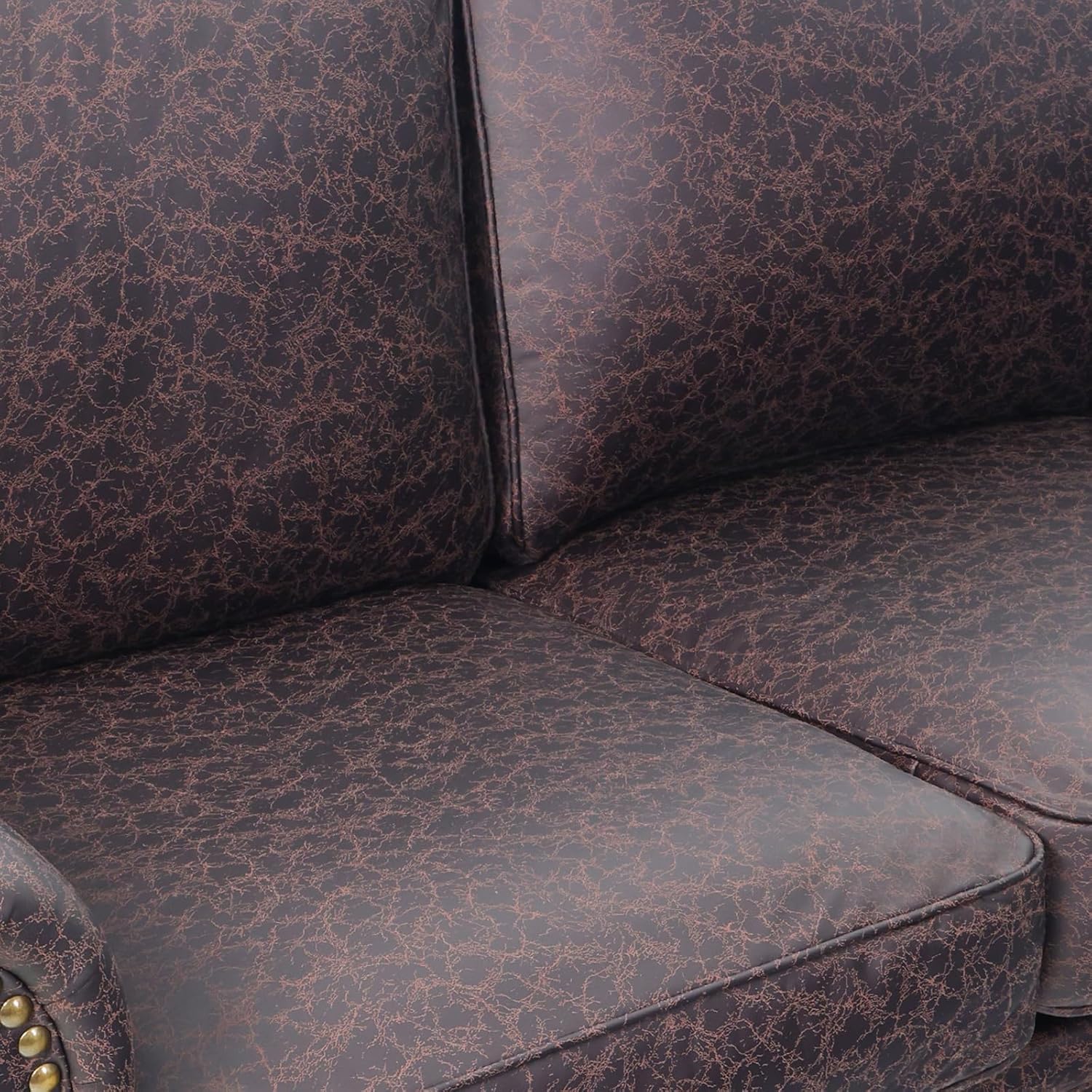 Living Room Furniture Sets,Mid-Century Vintage Sofa Couches with Rivet Design (Brown, Loveseat+3 Seater)