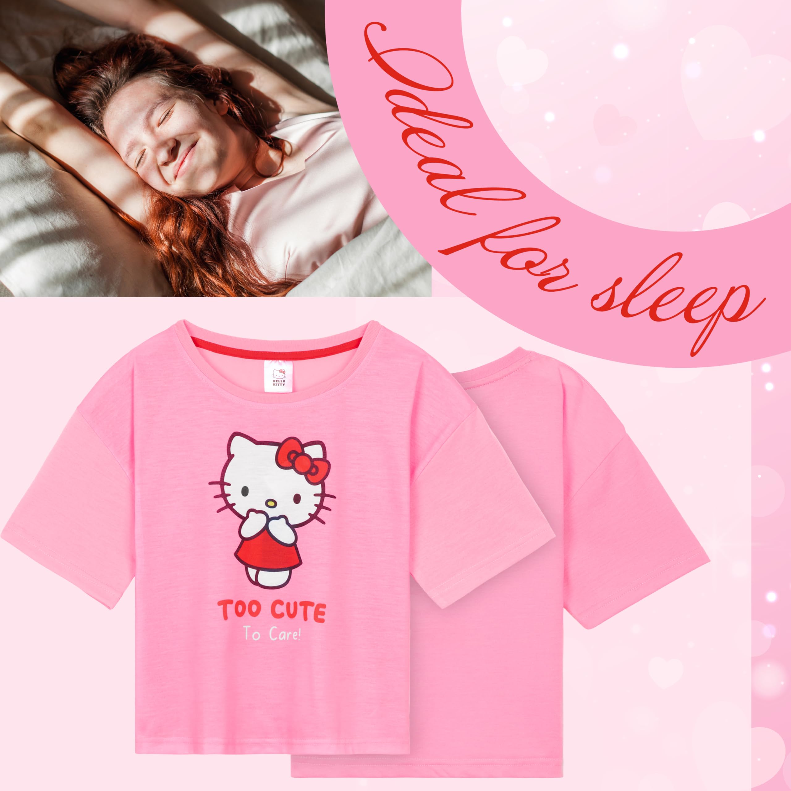 Hello Kitty pigesæt til pyjamas, behageligt afslapningstøj – gaver til piger (7-8 år, pink)