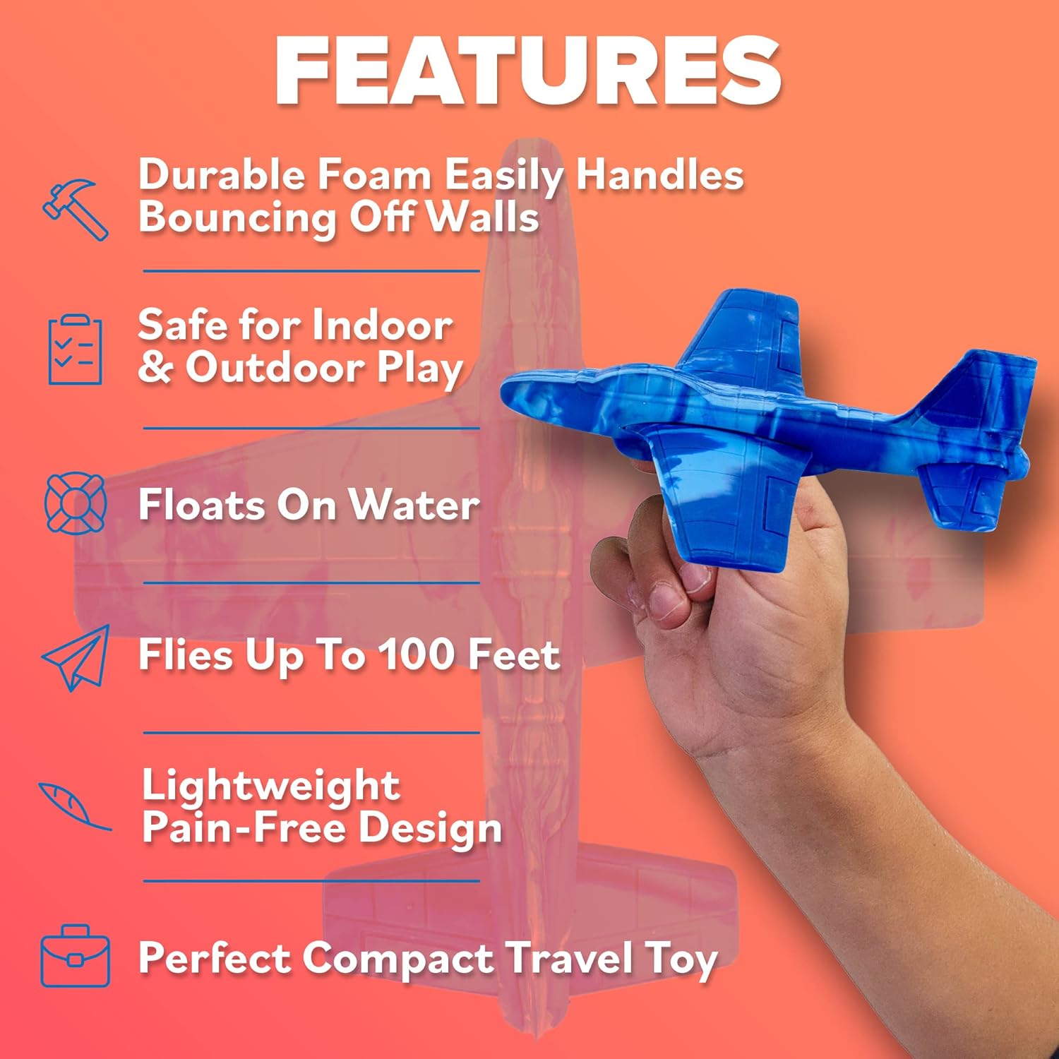 Airplane Toy Foam Airplanes for Kids - Best Easter Stuffers for Boys & Girls - Easy Throwing Air Planes - Gift Idea Toy Games - Styrofoam Plane Glider - Great Gifts for Ages 4 5 6 7 8 9+ Year Old