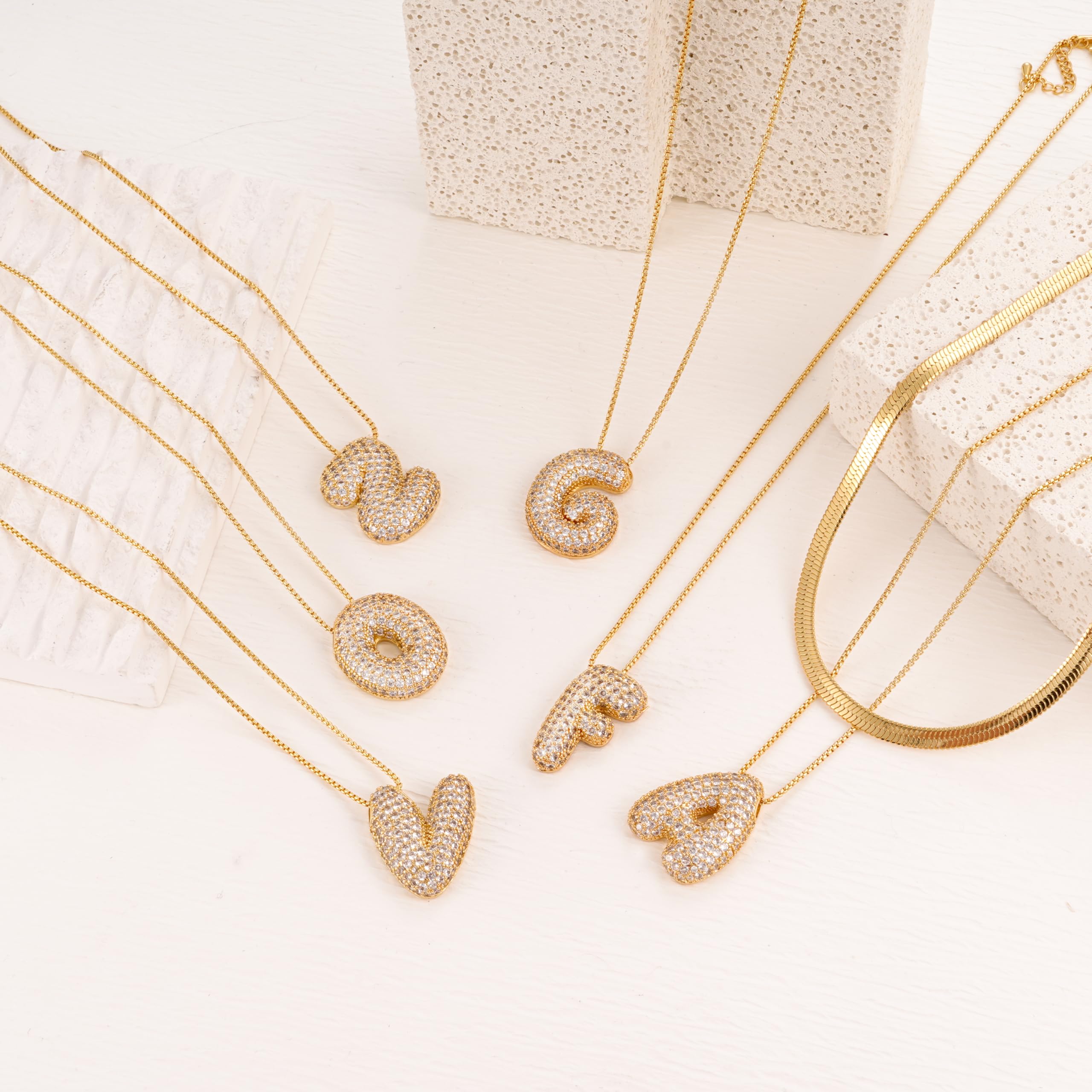 HBFashion Bubble Letter Necklace Balloon Initial Necklaces for Women Dainty Alphabet Pendant 18K Gold Plated Puffy Name Personalized Jewelry