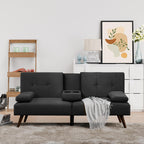 Shintenchi Futon Sofa Bed, Velvet Foldable Couch Reclining Sleeper w/Removable Armrests, Upholstered Loveseat w/Folding Cup Holders for Home, Office, Dark Gray