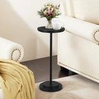 Drink Table, Carved Table Top Small Pdestal Martini SideTable for Living Room, Bedroom, Modern, Weighted Base, White and Gold