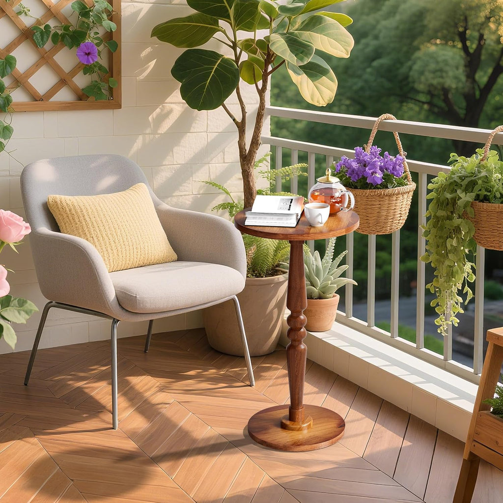 Small Wood Round Side Table - Modern Accent Nightstand Pedestal Table for Living Room, Bedroom - Compact Coffee Table, Tea Table, Drink Table, End Table for Small Spaces, Corners, Office