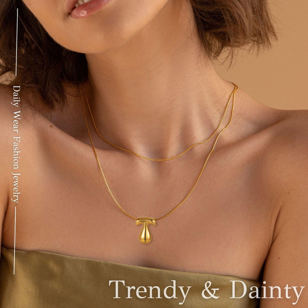 FCBTOCO Initial Halskette für Frauen, Gold Silber Blasenballon Buchstaben Halskette, Zarte Personalisierte Gepolsterte Klobige Namensketten, Trendiger Schmuck Geschenk