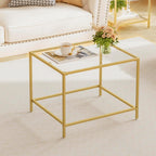 Glass Coffee Table, Modern Rectangular Coffee Table for Living Room, Minimalist Center Tea Table with Sturdy Metal Frame for Apartment, Office, Easy Assembly, 23.6 x 19.7 x 17.7 Inches, Golden