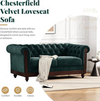 Merax Velvet Chesterfield Sofa, Retro Style Upholstered 3 Seater Leather Couch Rolled Arm for Living Room Bedroom Office, Dark Green