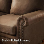Faux Leather Sofa, 84" Rolled Arms Couch with Nailhead Trim, 3 Seater Deep Seat Sofa with Spring Cushion, Solid Wooden Bun Legs, Mid-Century Vintage Couch for Living Room, Farmhouse, Brown