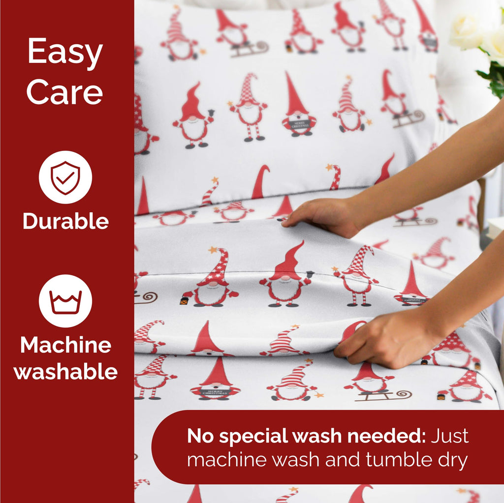 Komplet pościeli King Christmas Tree - Świąteczny wzór Xmas na lnie - Głębokie kieszenie - Dopasowany krój - 4 części - Bez zagnieceń - Wygodna i chłodząca świąteczna pościel zimowa - Łatwa w pielęgnacji - Przyjazna dzieciom