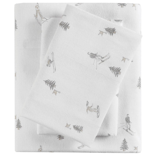 Sleep Philosophy True North Cozy Flannel Warm 100% Cotton Sheet - Novelty Print Animals Stars Cute Ultra Soft Cold Weather Bedding Set, Twin, Pink/Grey Snowflakes 3 Piece