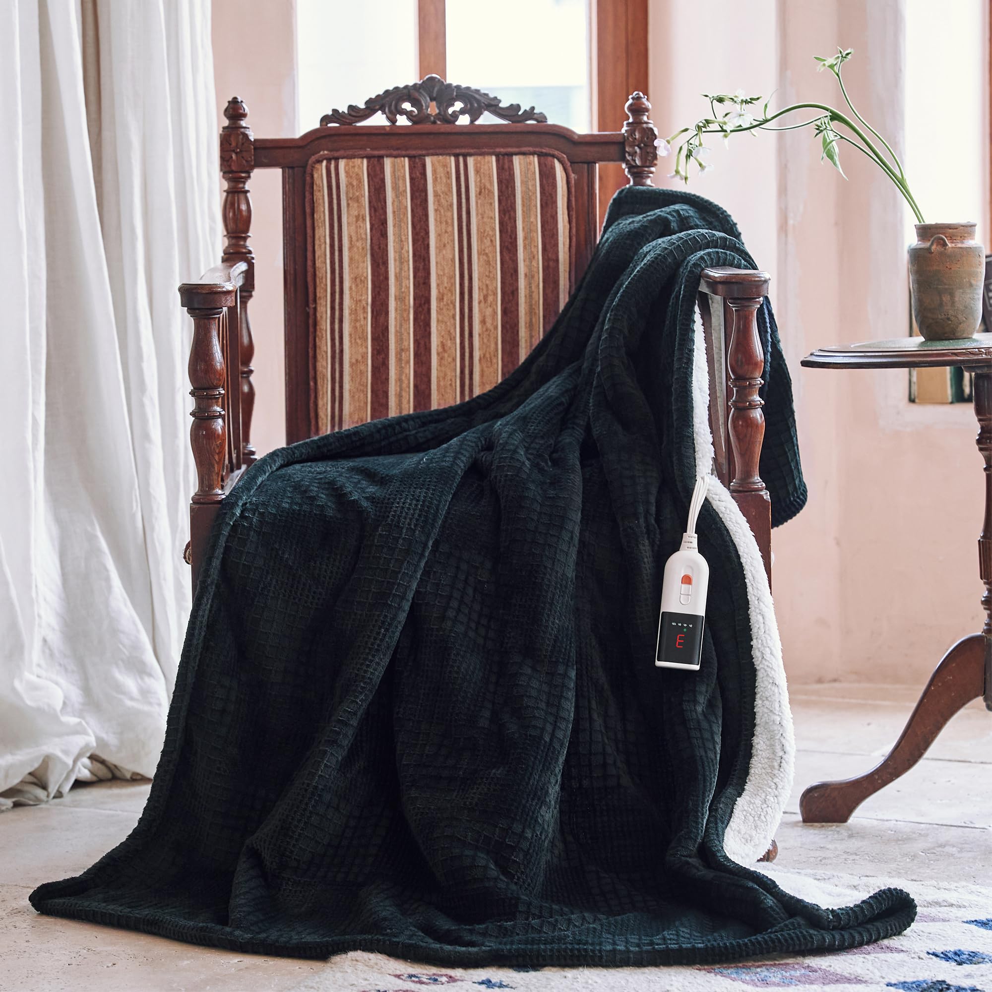 Verwarmd deken elektrisch deken plaid 50''X60'' - verwarmingsdeken met 6 warmtestanden - 2-10 uur automatische uitschakeling, ETL gecertificeerd, wasmachinebestendig (zwart)