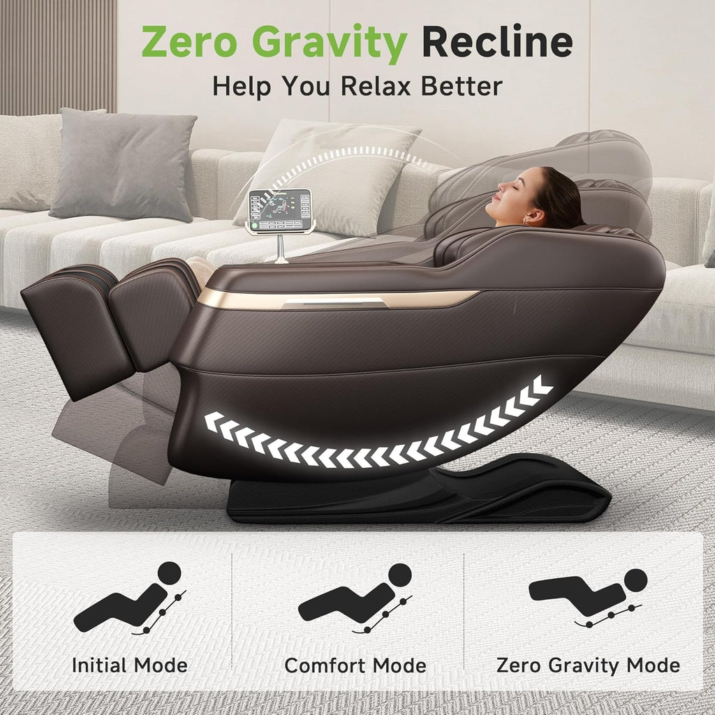 Real Relax 2025 Full Body Massage Chair, Zero Gravity Shiatsu Massage Chair Recliner, Waist and Calf Heating, Foot Massage, Bluetooth, Large Control Screen (Brown and Gold)