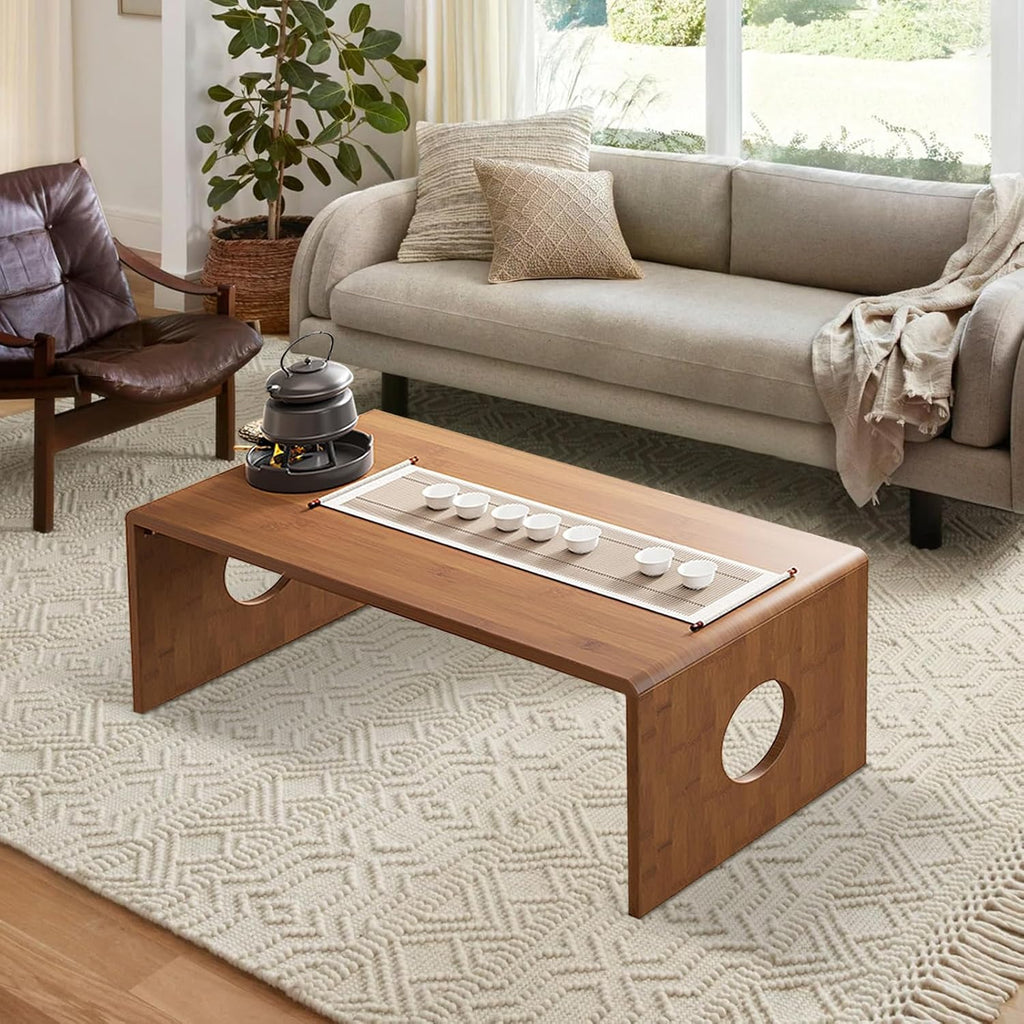 Foldable Japanese Floor Table Low Bamboo Coffee Table for Tatami Meditation,Easy Assembly,Space-Saving Design, Ideal for Small Spaces,Living Room,Bedroom,Office (Walnut, 31.49 INCH)
