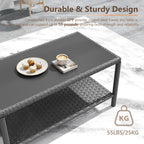 C-Hopetree Small Outdoor Coffee Side End Table for Outside Patio Storage, Gray All Weather Wicker with Glass Top, Rectangle