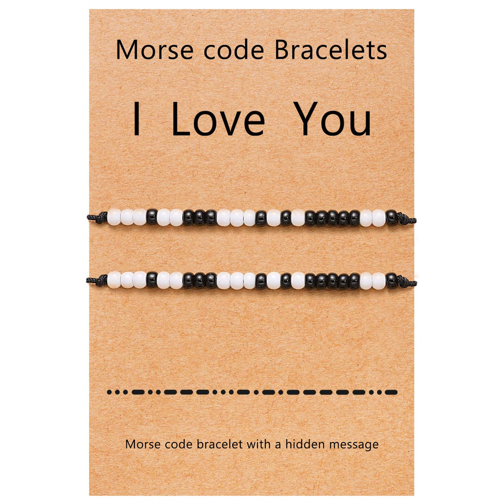 Desimtion Matching Bracelets for Him Her Couples Gifts for Boyfriend Girlfriend I Love You Morse Code Bracelet