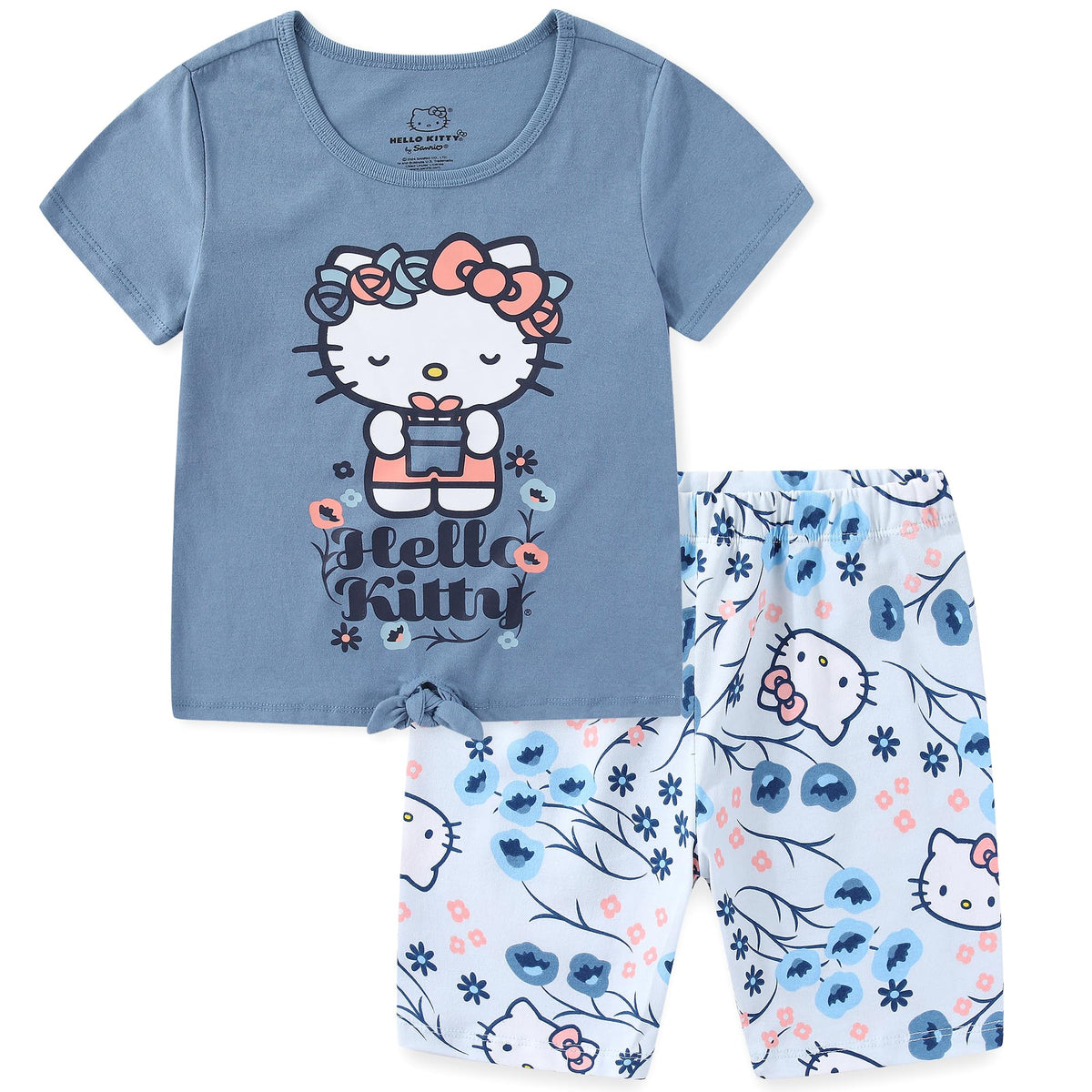 Hello Kitty Sanrio Girls 2 Piece Short Sleeve T-Shirt and Bike Shorts Set for Big Kids