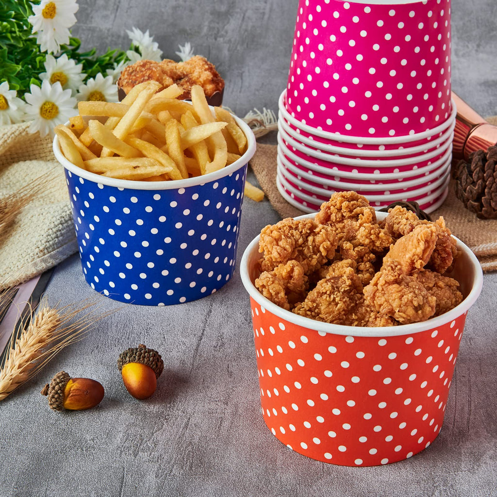 LITOPAK 120 opakowań 16 oz kubków do lodów, jednorazowe kubki na deser na zimne lub gorące jedzenie, kolorowe papierowe miseczki na zupy, desery lodowe i lody