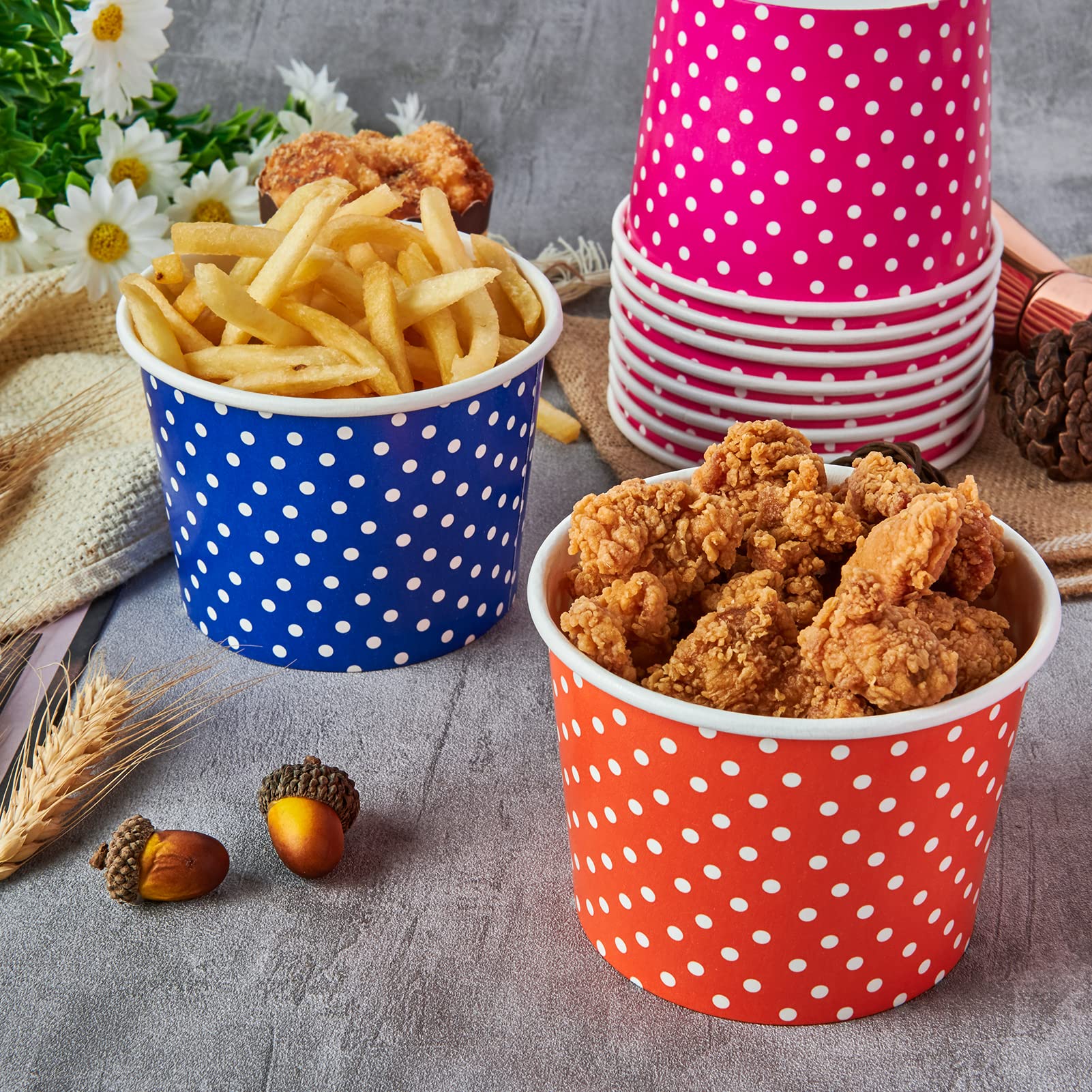 LITOPAK 120 opakowań 16 oz kubków do lodów, jednorazowe kubki na deser na zimne lub gorące jedzenie, kolorowe papierowe miseczki na zupy, desery lodowe i lody