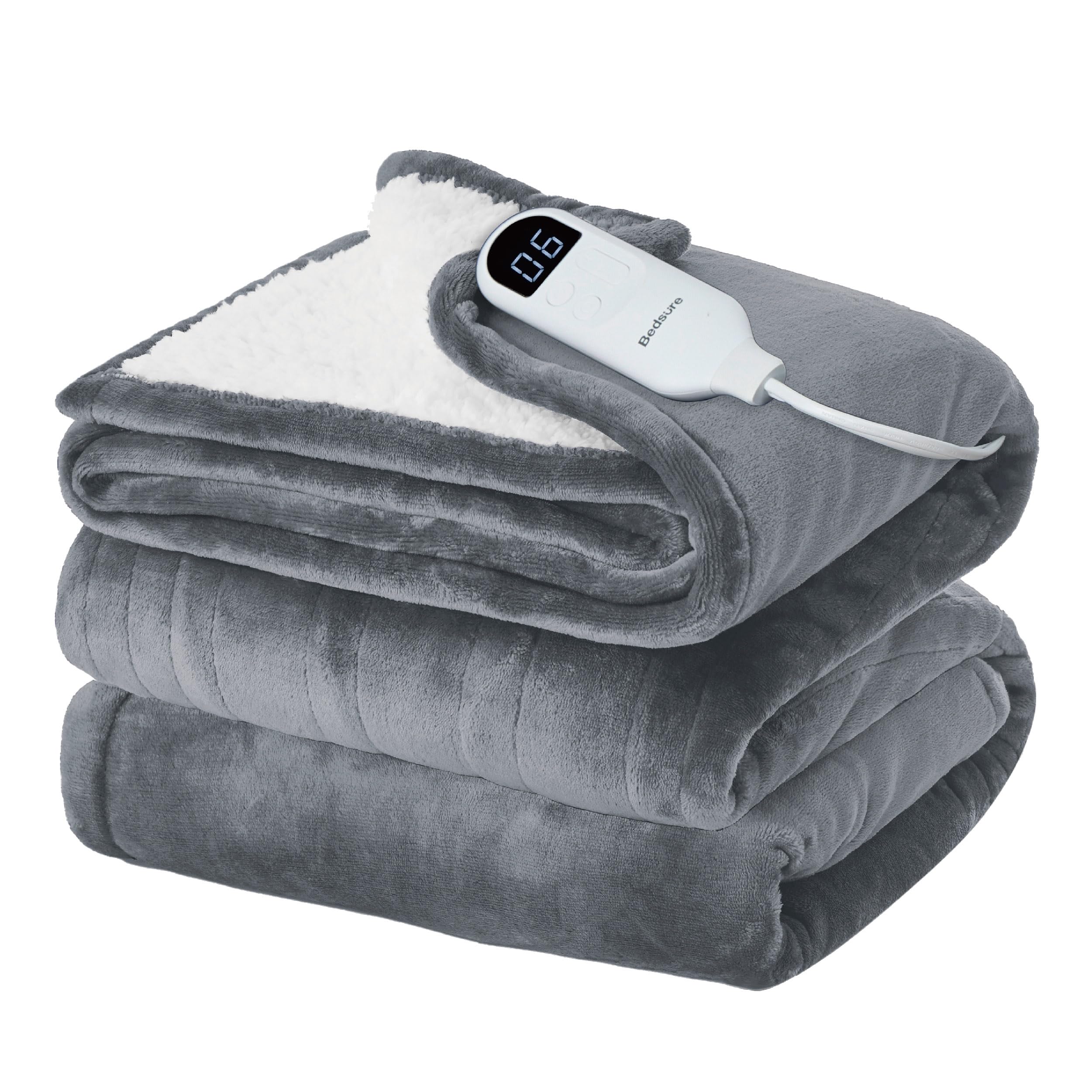 Bedsure Electric Blanket Queen Size - Dual Control Heated Blanket Queen, GentleSoft™ Fast Heating with 10 Time Settings & 10 Heat Settings, Warm Gift for Grandma (84x90 inches, Grey)