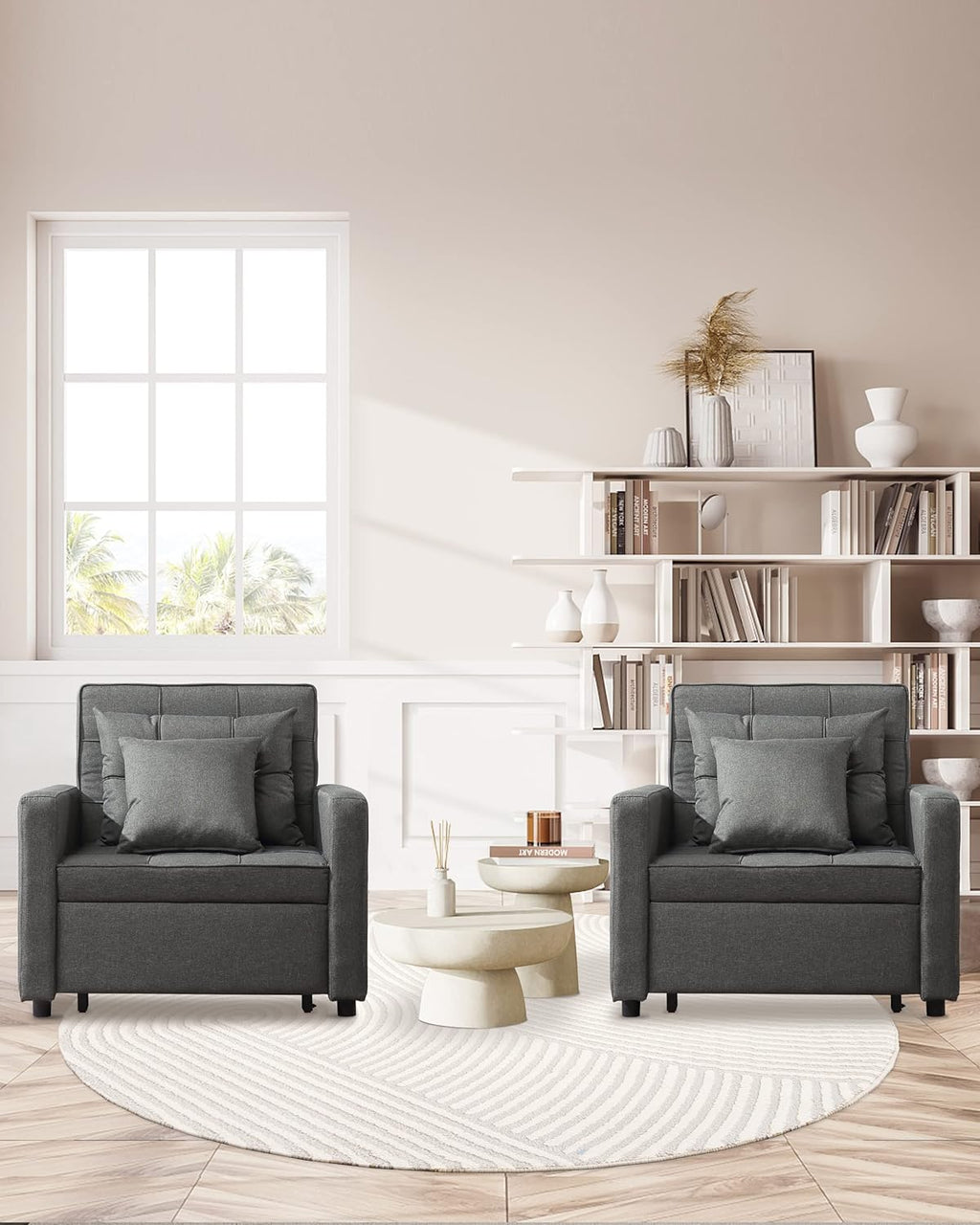 XSPRACER [Updated Convertible Chair Bed, Sleeper Sofa 3 in 1, Stepless Adjustable Backrest,Armchair, Sofa, Bed, Linen, Dark Gray, Single One