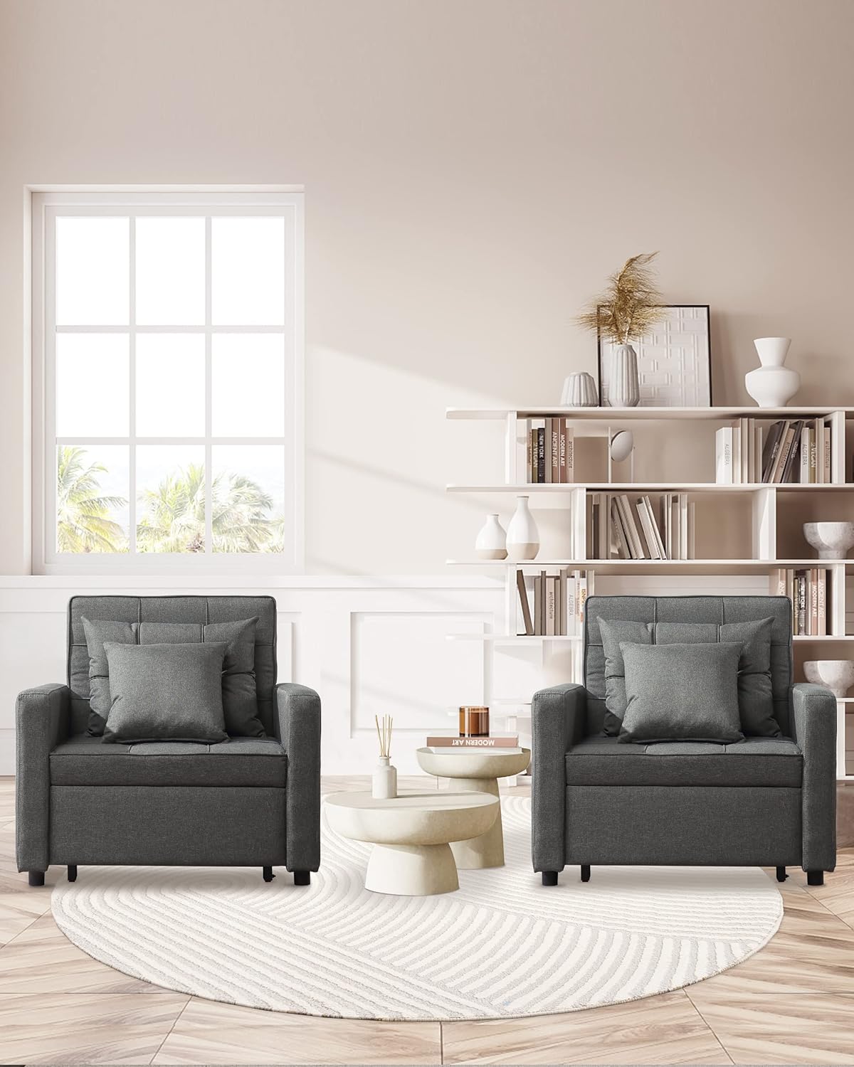 XSPRACER [Updated Convertible Chair Bed, Sleeper Sofa 3 in 1, Stepless Adjustable Backrest,Armchair, Sofa, Bed, Linen, Dark Gray, Single One