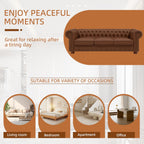 Chesterfield Leather Sofa, 89" Mid Century Modern Couch with Low Back, Roll Arm Nailhead Trim Classic 3 Seater Couch for Living Room, Office, Apartment, Faux Leather Brown