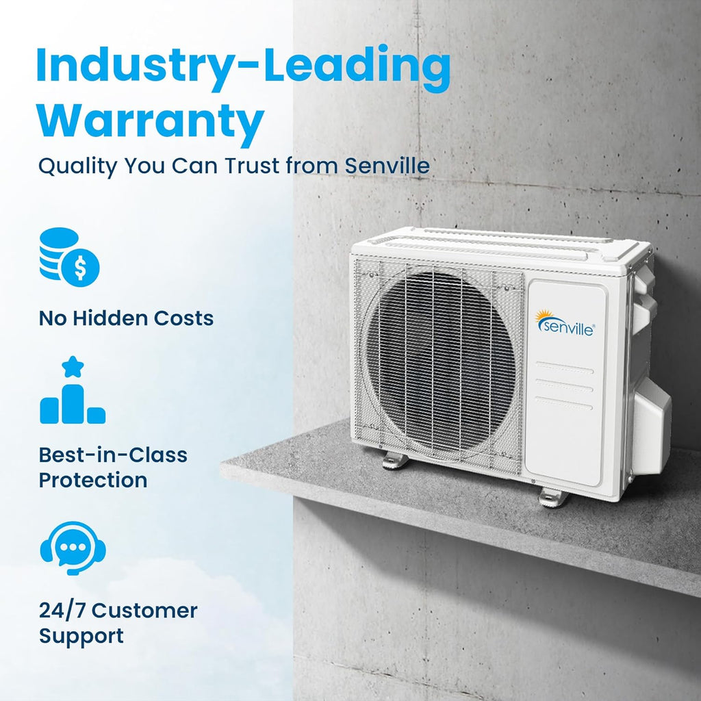 Senville LETO Series Mini Split Air Conditioner Heat Pump, 24000 BTU 208/230V, Inverter, Works with Alexa, SEER2 18, 2 Ton, White