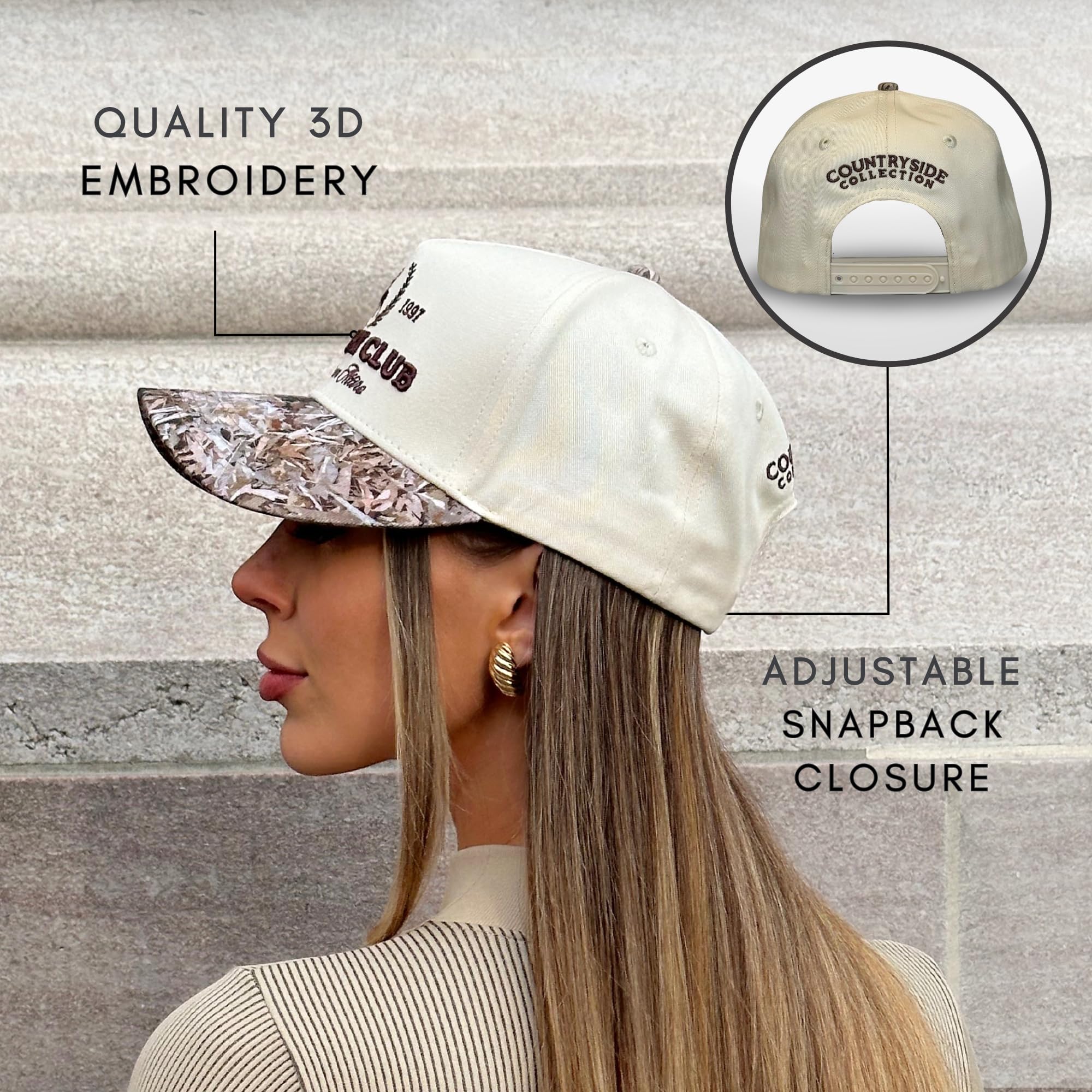 Casquette Vintage de Trucker | Casquettes Western Rétro Préppy Mignonnes de Cowboy Campagnard | Casquette Snapback Tendance pour Hommes Femmes | Beige Rouge Vert Noir (Country Club | Camouflage)