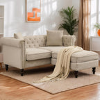 Mid-Century Modern Chesterfield Sofa with Ottoman, Linen Loveseat Classical Retro 2 Seater Couch Tufted Deep Seat Sofa Pet Friendly Sofa Victorian Couch for Living Room (Grey)